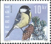 1 postzegel koolmees Parus major Zweden 2004