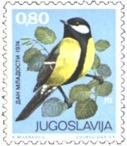 2 postzegel koolmees Parus major Joegoslavië 1974