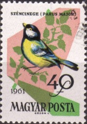 5 postzegel koolmees Parus major Hongarije 1961