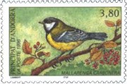 6 postzegel koolmees Parus major Principat Andorra 1996