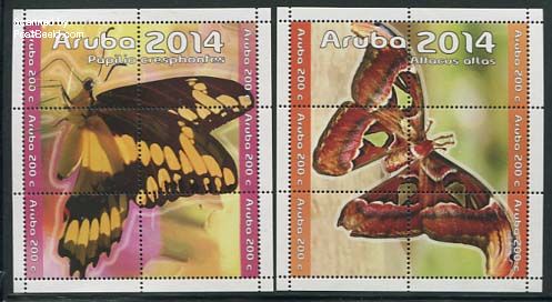 Postzegels Aruba vlinders 2014