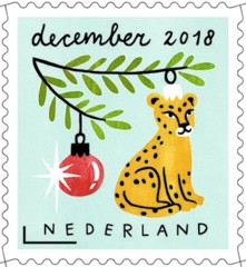 Decemberzegel 2018 - kersttak met traditionele kerstbal en luipaard-kerstbal
