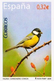 9 postzegel koolmees Parus major Spanje 2009