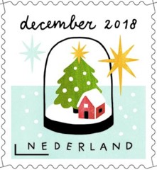 Decemberzegel 2018 - stolp met huisje en kerstboom